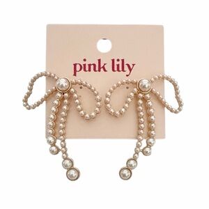 Pink Lily Pearl Bow Statement Earrings